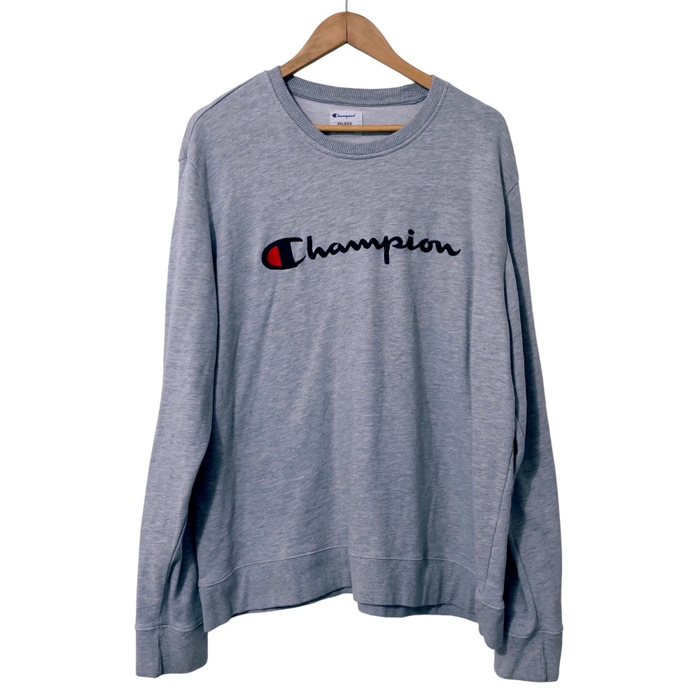 Champion Women Crewneck Sweatshirt XXL Gray Embroidered Logo Pullover Casual
